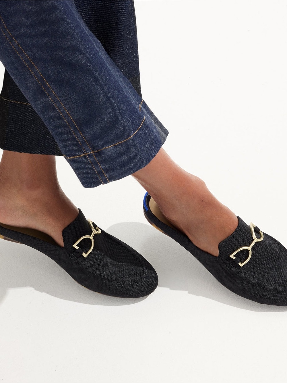 Woven Black Slip-On Loafers with Gold Bit Hardware